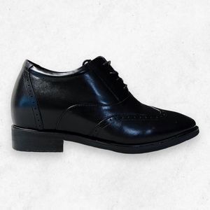 Calto Mens G51123 Black Leather Almond Toe Lace Up Elevator Oxford Shoe Size 6.5